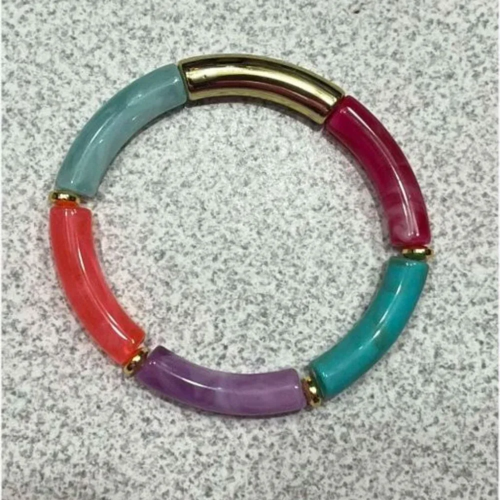 Colorful Tube Bead Bangle | Bamboo Style Stretch Bracelet